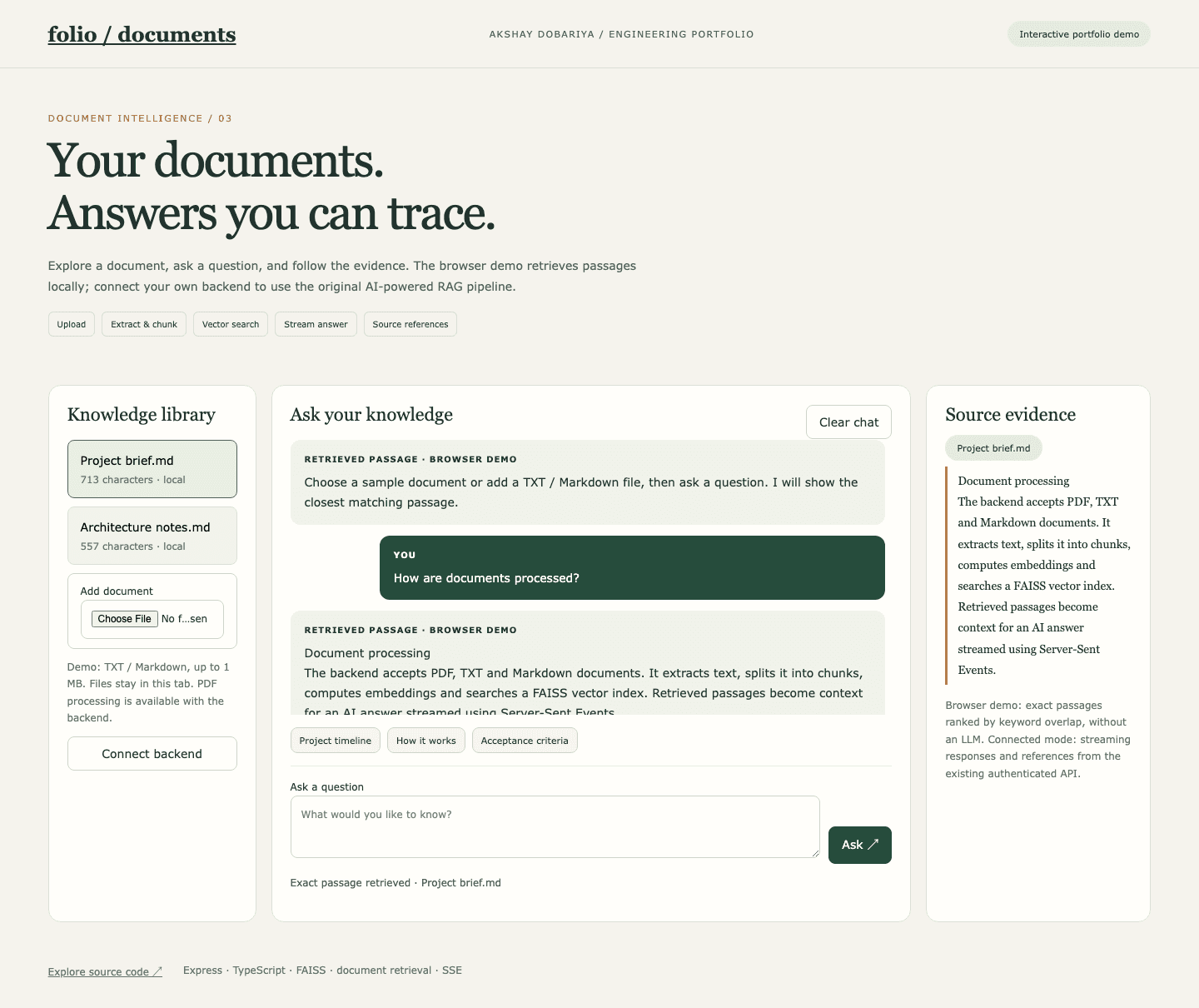 Document Analysis portfolio demo interface